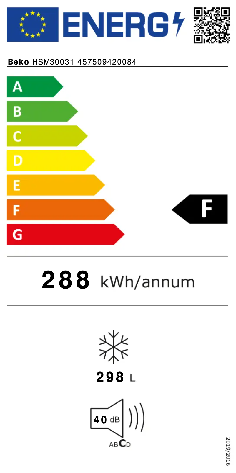 Page n°1 - Label énergétique Beko HSM30031