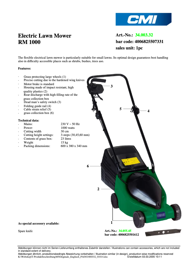 Image de la première page du manuel de l'appareil RM 1000