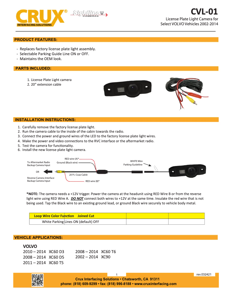 Page n°1 - Manuel utilisateur CRUX CVL-01
