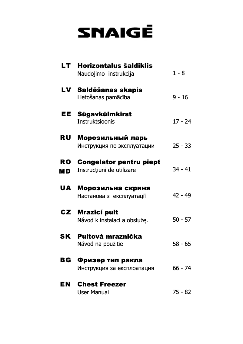 Page 1 de la notice Manuel utilisateur Snaigė FH30SM-TM000F1