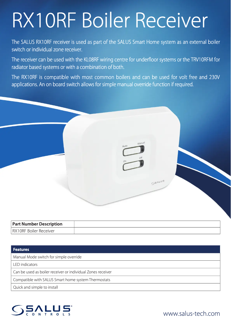 Page 1 de la notice Fiche technique Salus RX10RF