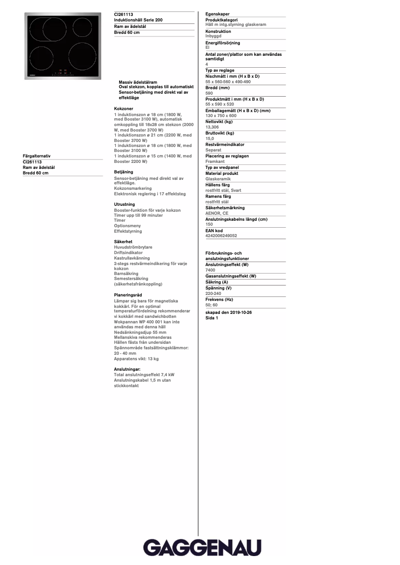 Page 1 de la notice Manuel utilisateur Gaggenau CI261113