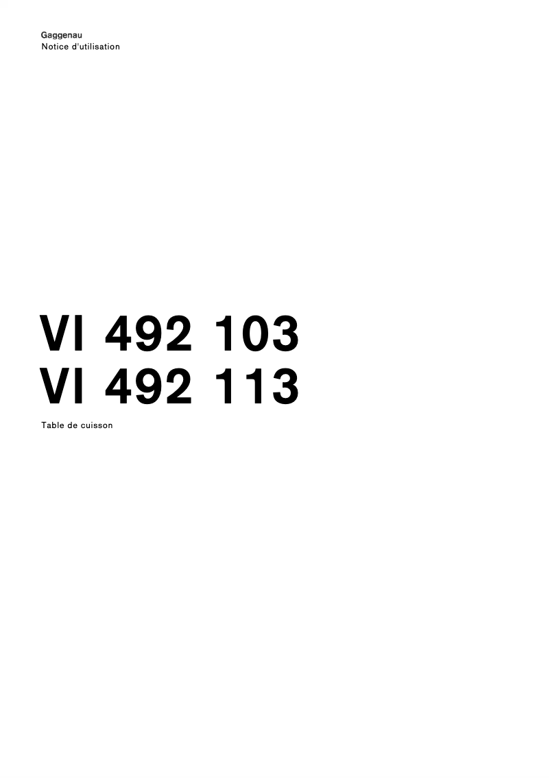 Page n°1 - Manuel utilisateur Gaggenau VI492113