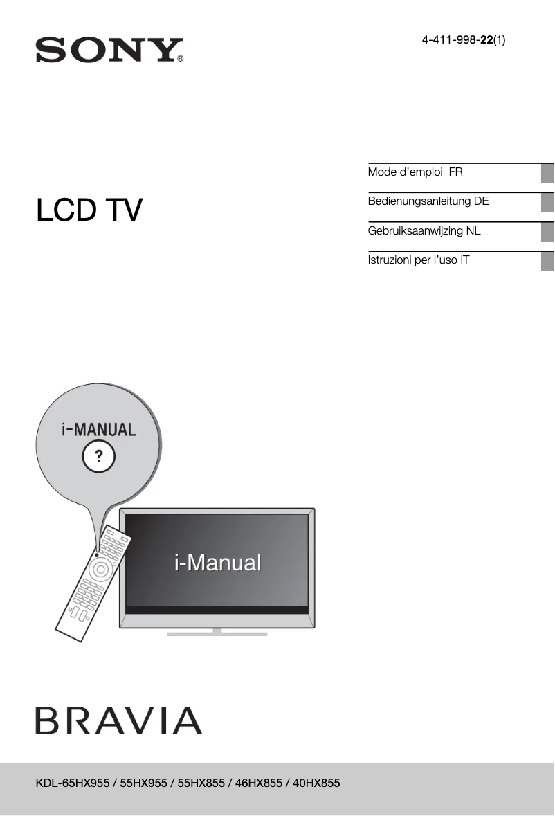 Page 1 de la notice Manuel utilisateur Sony Bravia KDL-55HX855