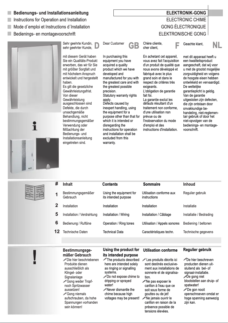 Page 1 de la notice Manuel utilisateur Grothe GONG 225 A