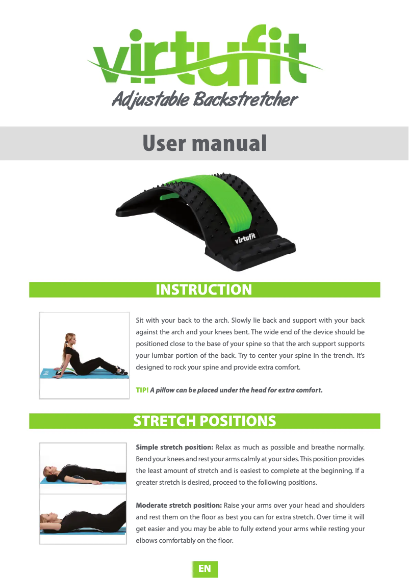 Page n°1 - Manuel utilisateur VirtuFit Adjustable Backstretcher