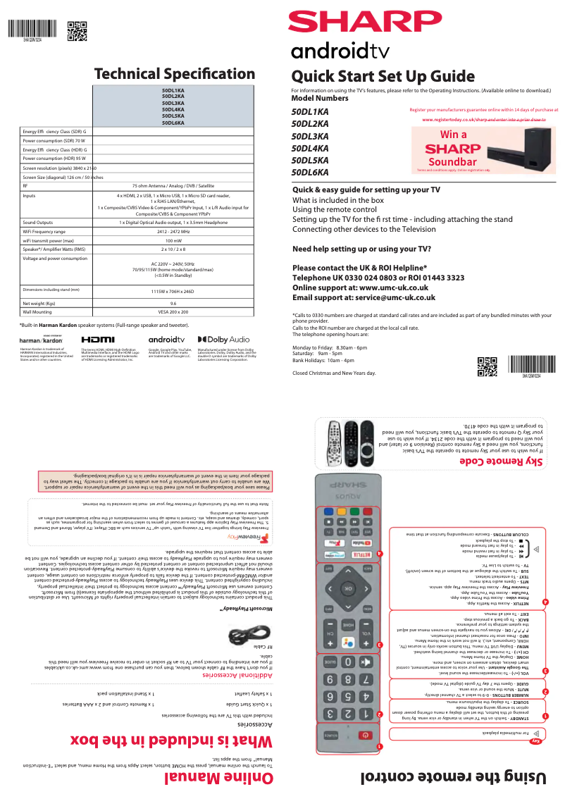 Page n°1 - Guide de démarrage rapide Sharp 50DL3KA