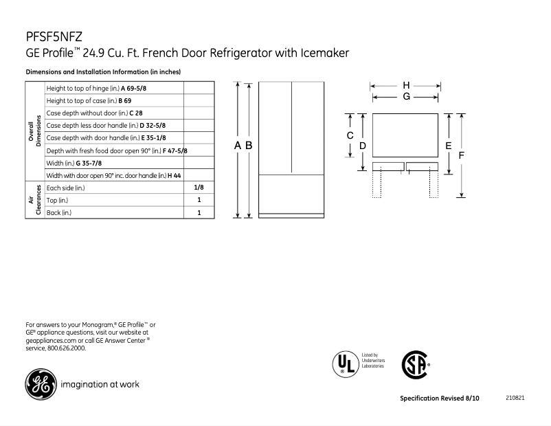 Page n°1 - Fiche technique GE PFSF5NFZCC