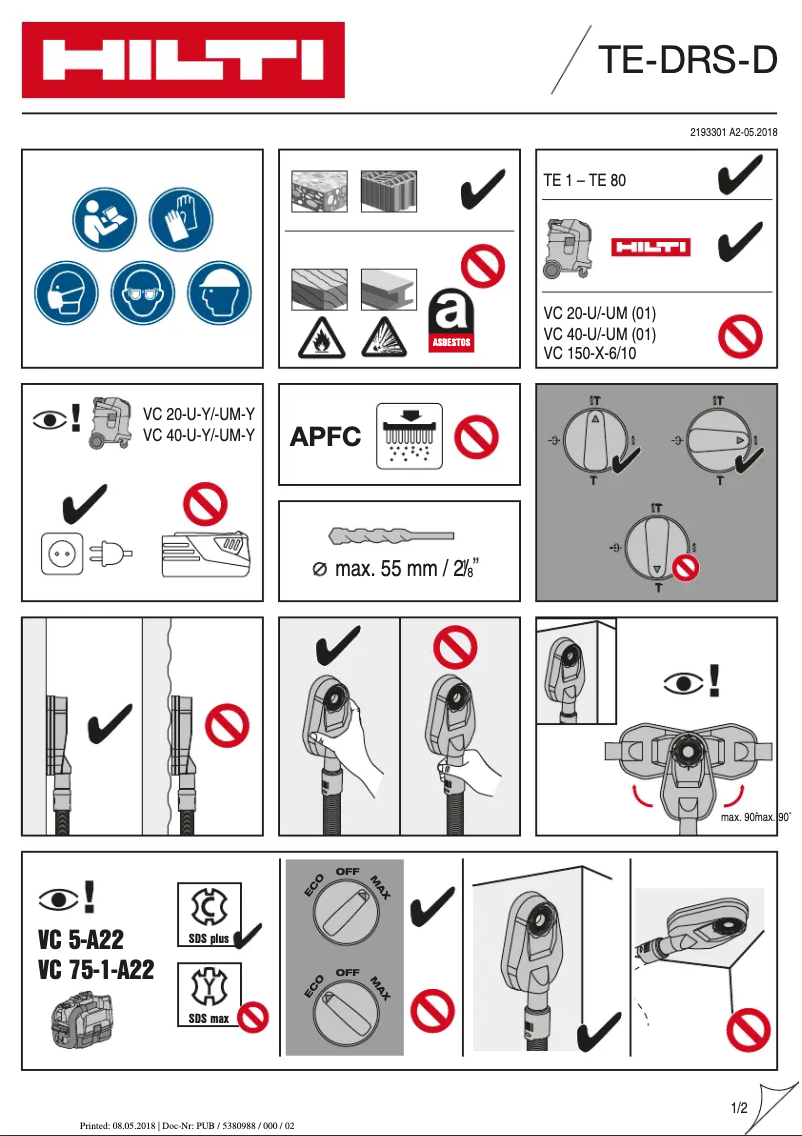 Page 1 de la notice Instructions / montage Hilti VC 75-1-A22