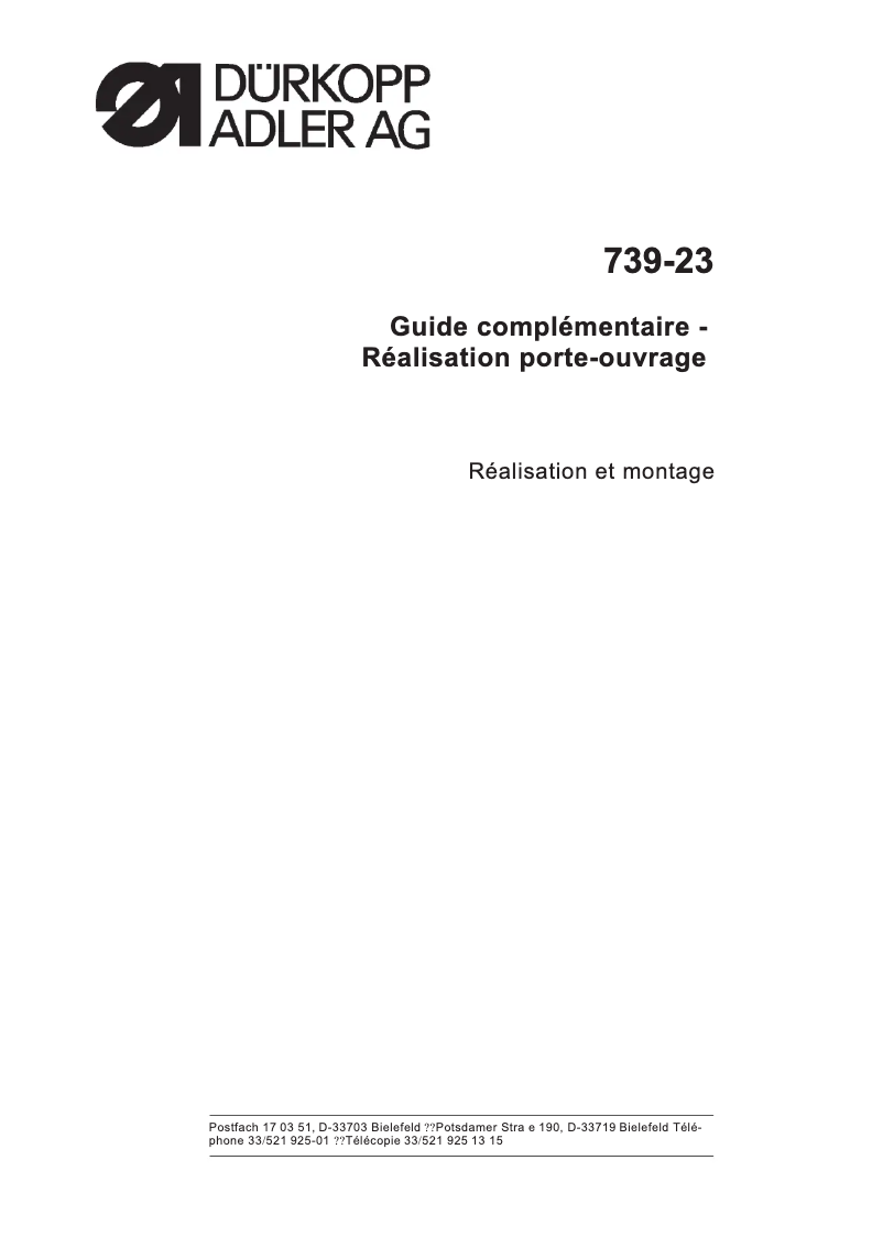 Page n°1 - Guide d'installation Dürkopp Adler 739-23