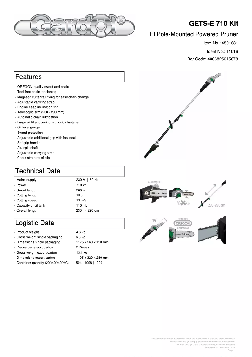 Page n°1 - Fiche technique Gardol GETS-E 710