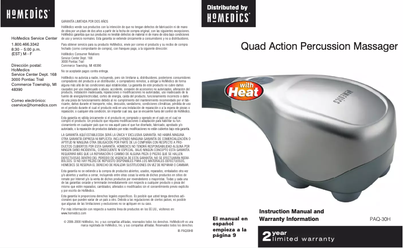 Page 1 de la notice Manuel utilisateur Homedics PAQ-30H