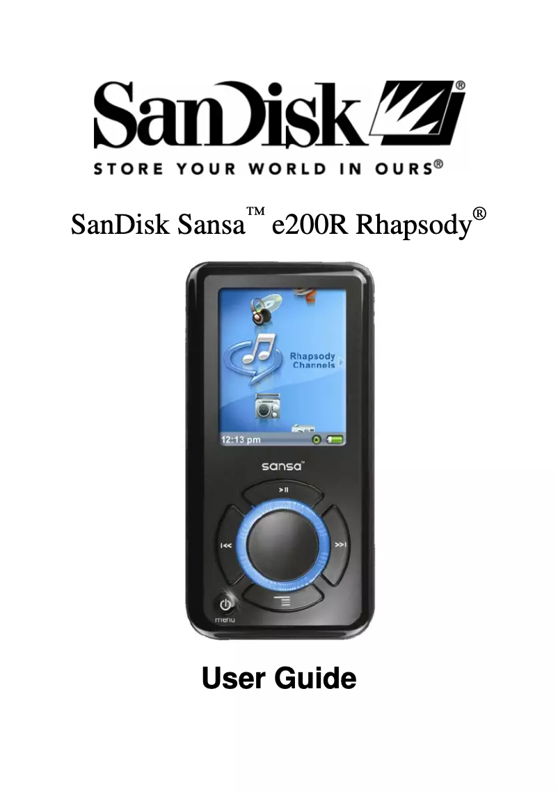Page 1 de la notice Manuel utilisateur Sandisk Sansa e200R Rhapsody