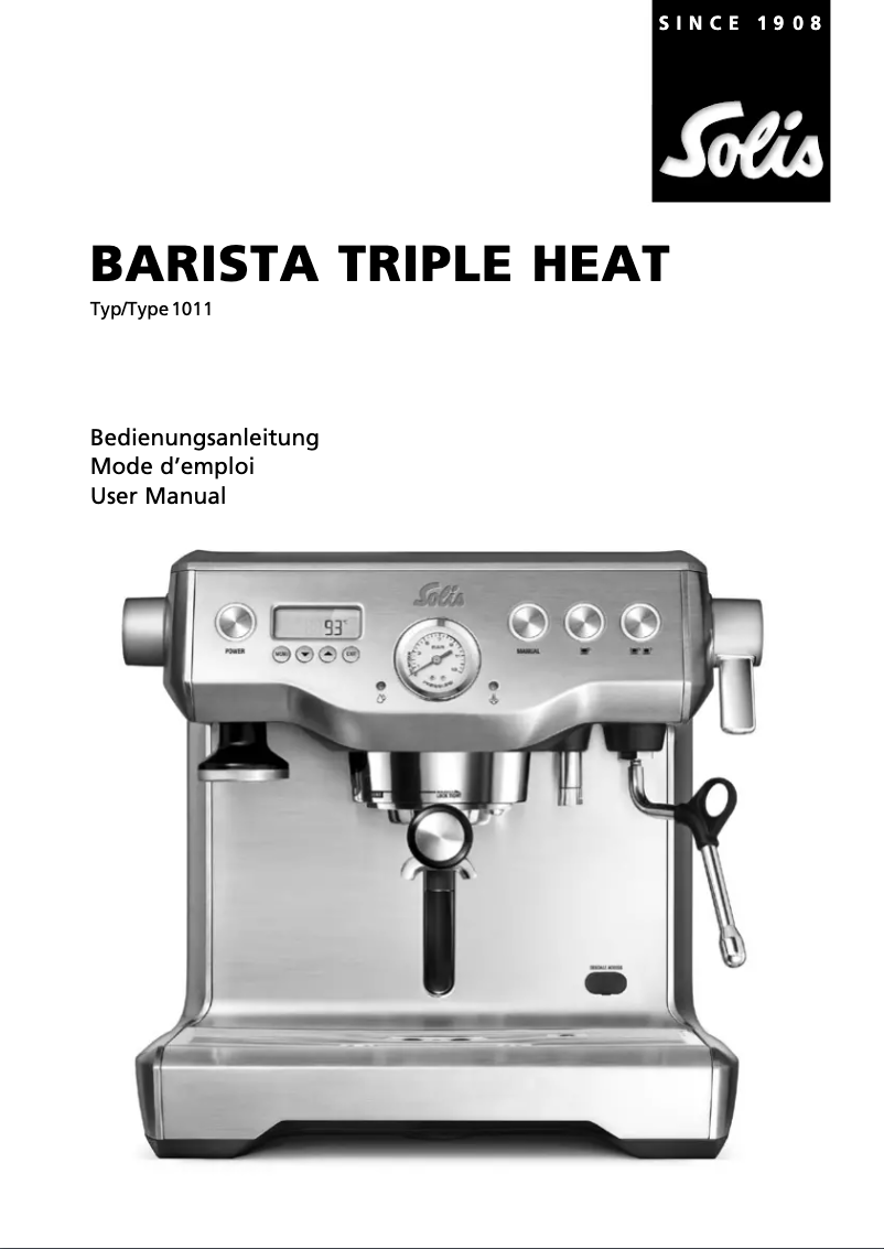 Page 1 de la notice Manuel utilisateur Solis Barista Triple Heat 1011
