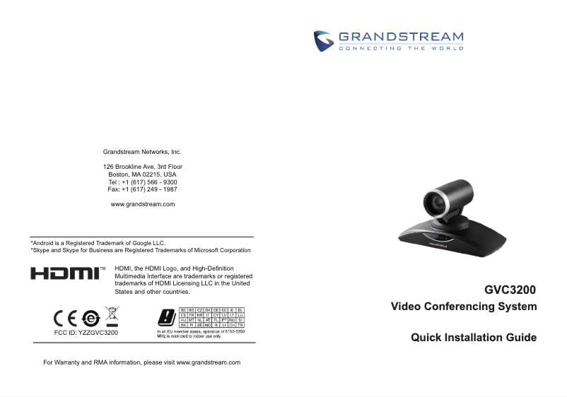 Page 1 de la notice Guide de démarrage rapide Grandstream GVC3200