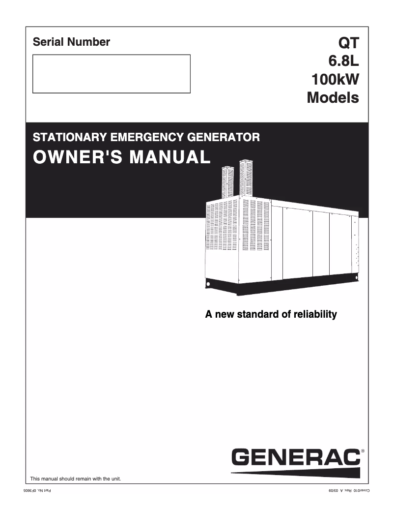 Page 1 de la notice Manuel utilisateur Generac QT10068JNSN