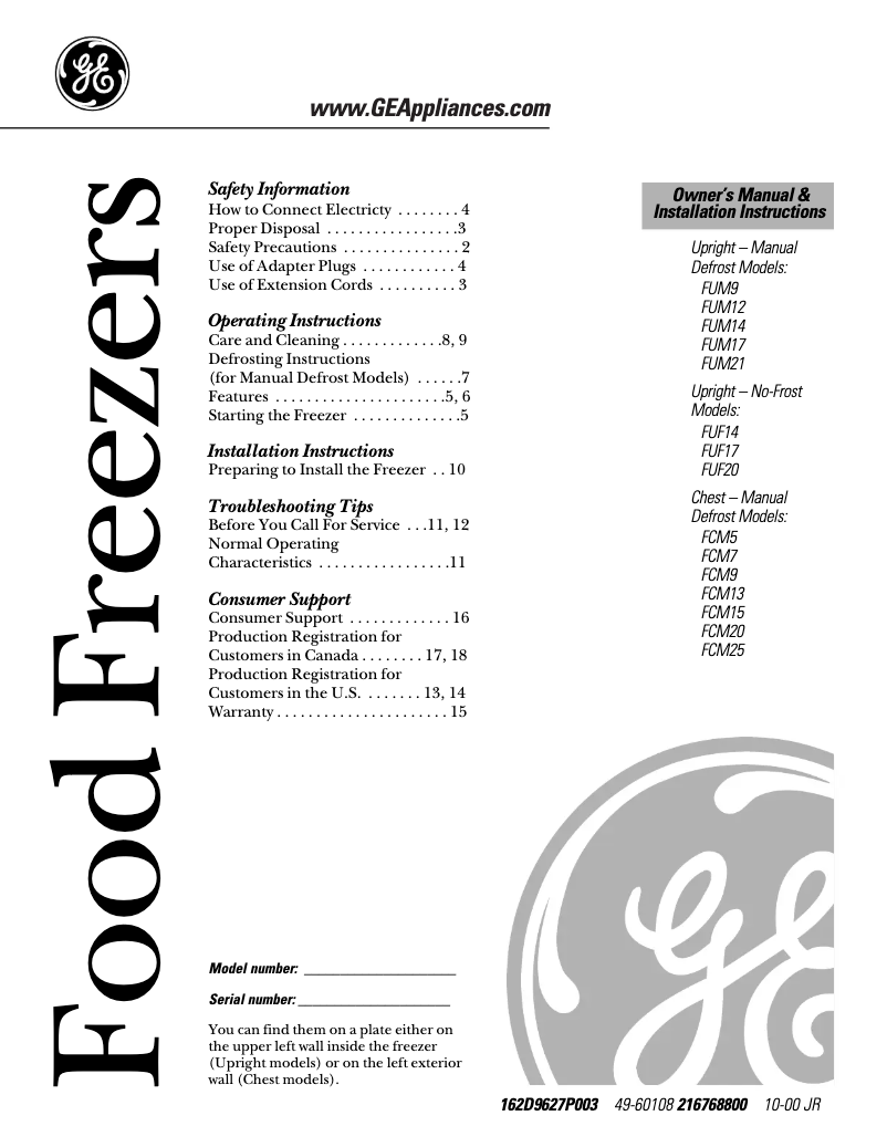 Page n°1 - Guide d'installation GE FCM9DAWH