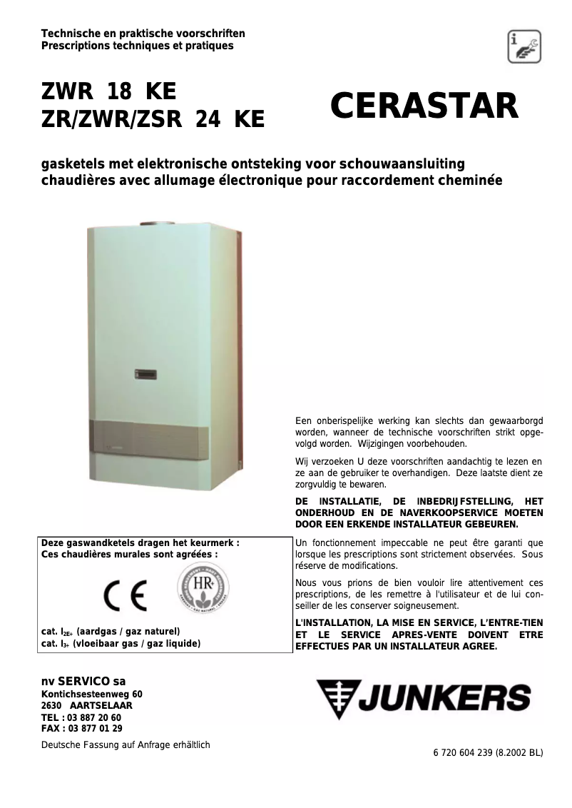Page 1 de la notice Manuel utilisateur Junkers Cerastar ZWR 18 KE