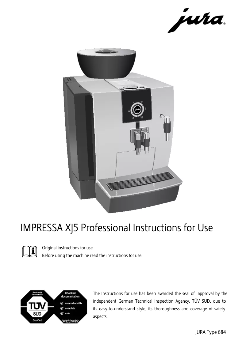 Image de la première page du manuel de l'appareil IMPRESSA XJ5