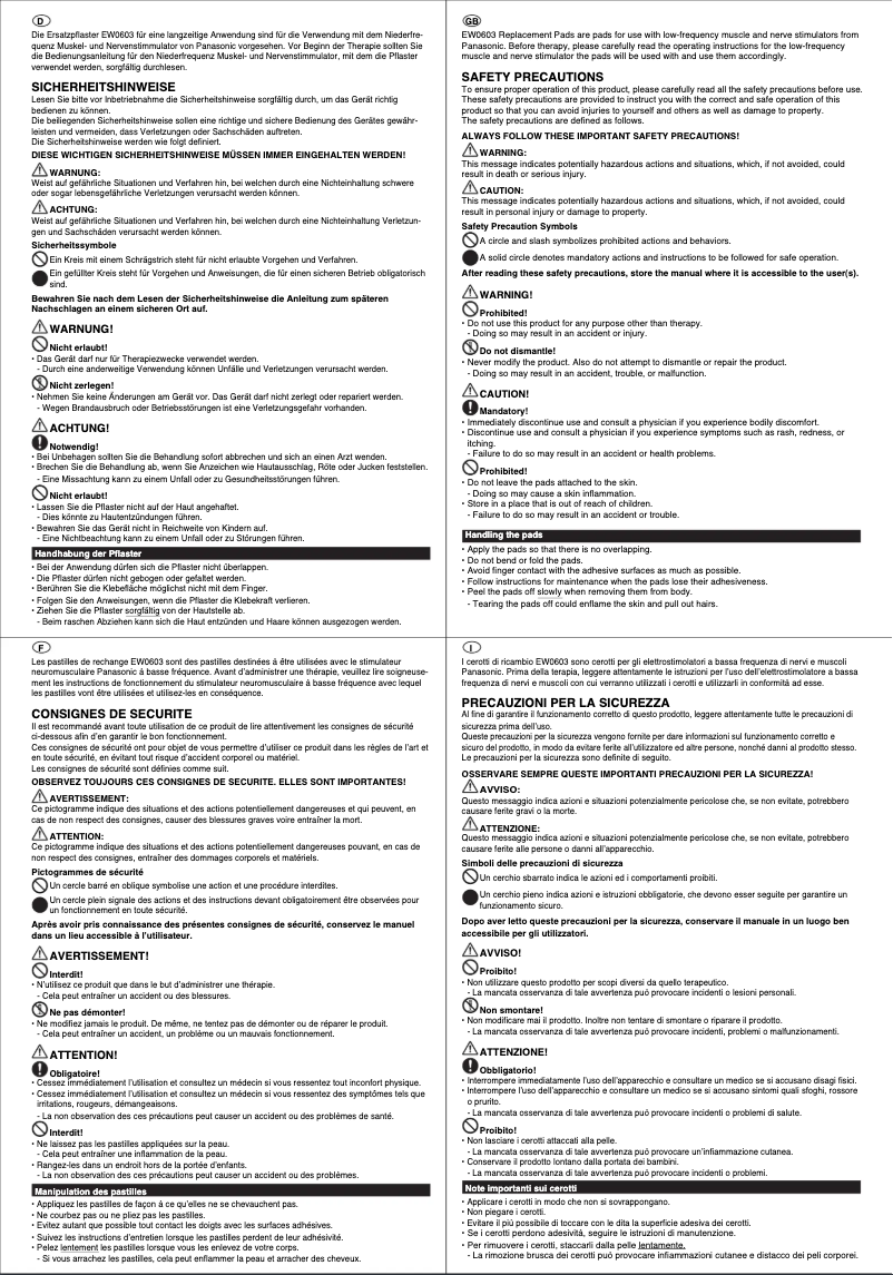 Page 1 de la notice Manuel utilisateur Panasonic EW0603