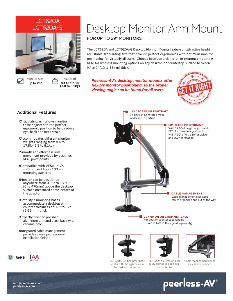 Page n°1 - Manuel utilisateur Peerless-AV LCT620A