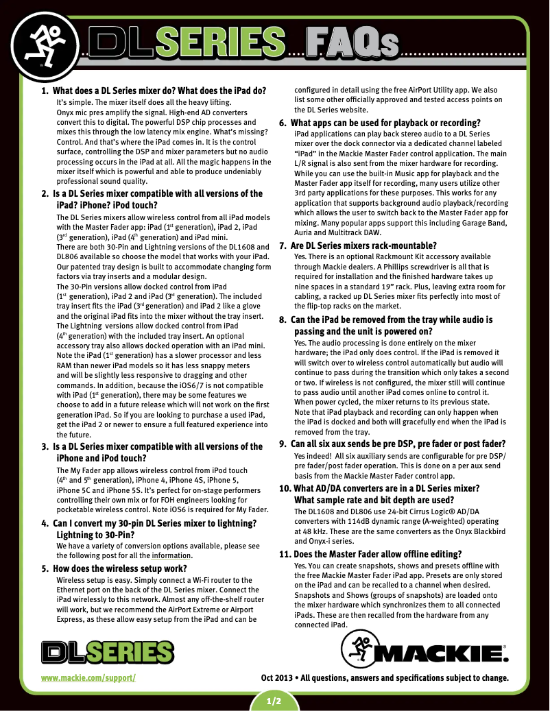 Page n°1 - FAQ Mackie DL32R