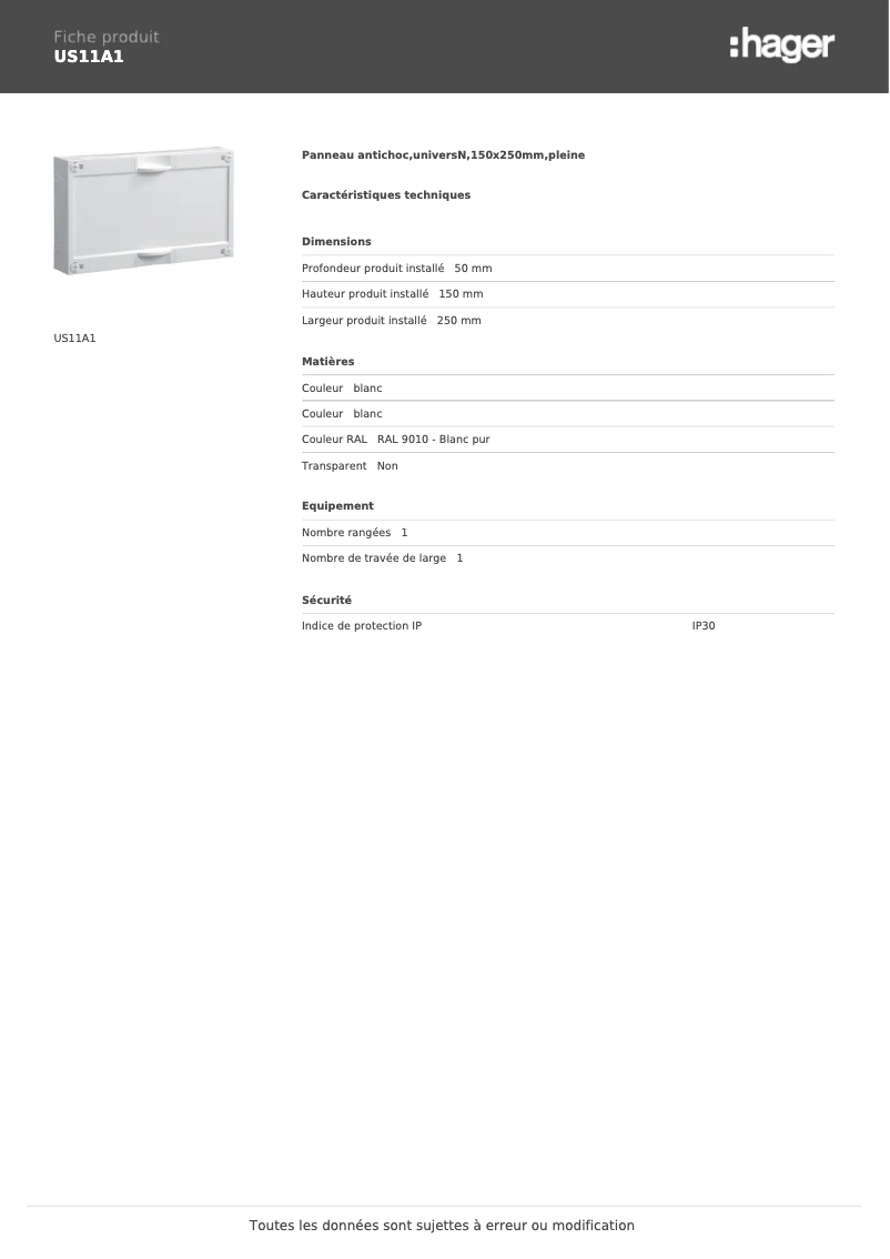 Image de la première page du manuel de l'appareil US11A1