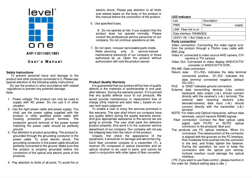 Image de la première page du manuel de l'appareil AVF-1401