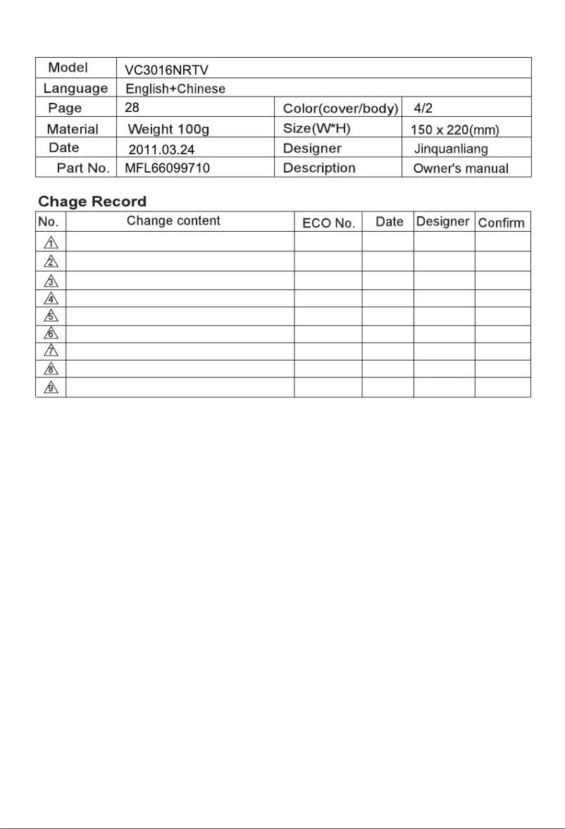 Page n°1 - Manuel utilisateur LG VC3016NRTV