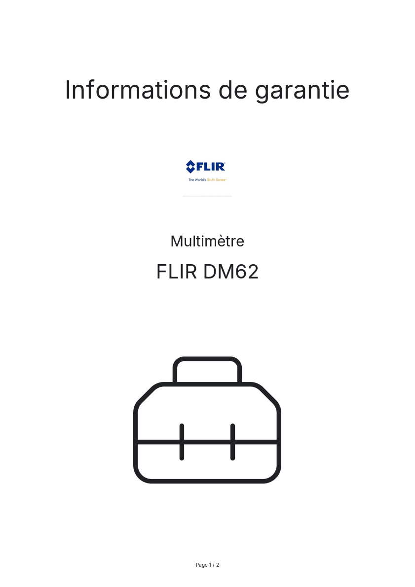 Page n°1 - Informations de garantie FLIR DM62