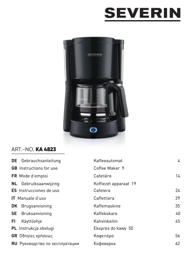Page 1 de la notice Manuel utilisateur Severin KA 4823