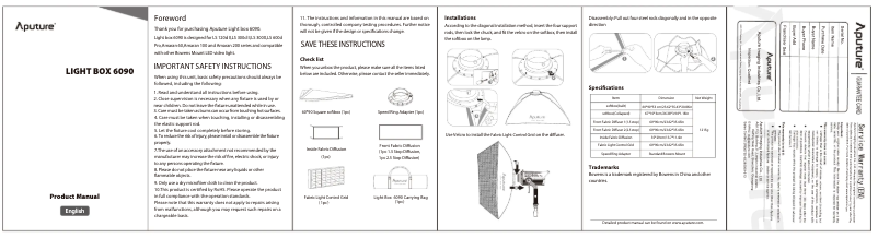 Image de la première page du manuel de l'appareil Light Box 60×90