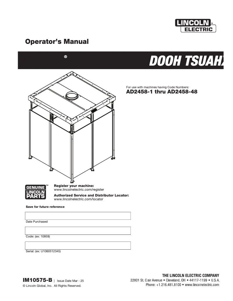 Page n°1 - Manuel utilisateur Lincoln Electric Prism Exhaust Hood