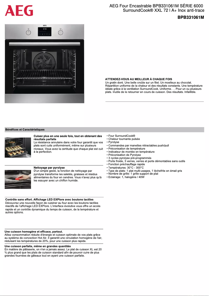Page 1 de la notice Fiche technique AEG BPB331061M