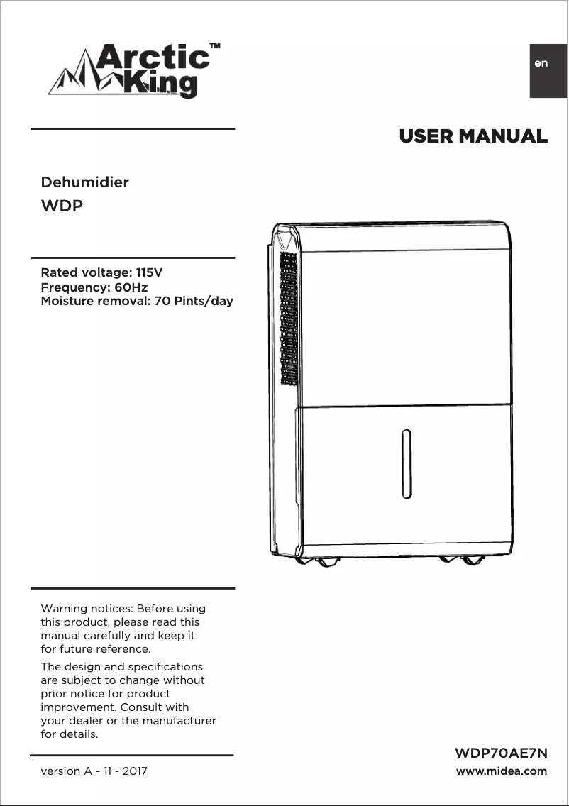 Page n°1 - Manuel utilisateur Arctic King WDP70AE7N
