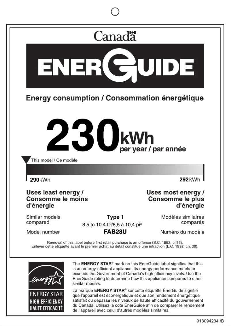 Page n°1 - Label énergétique Smeg FAB28URRD3