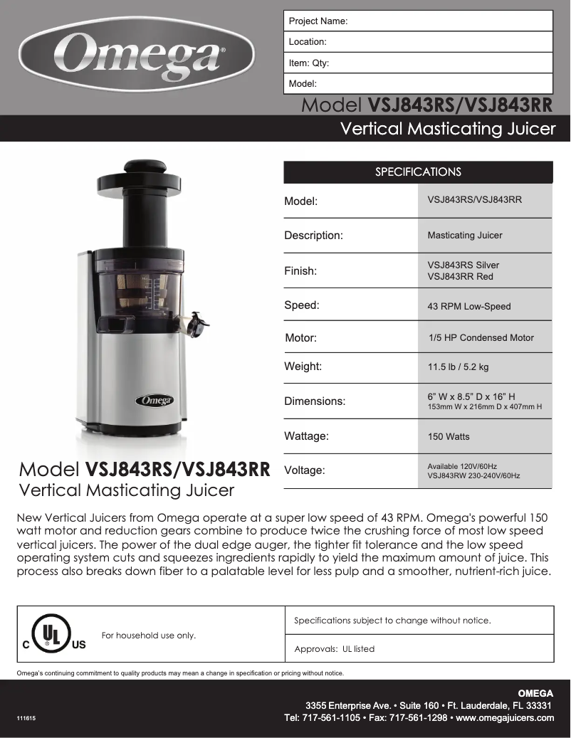 Page n°1 - Fiche technique Omega VSJ843RS