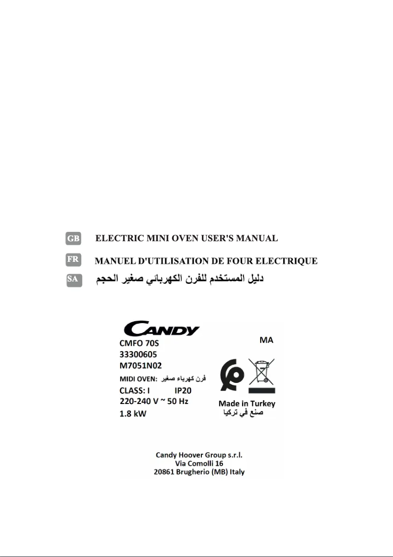 Page n°1 - Manuel utilisateur Candy CMFO 70S