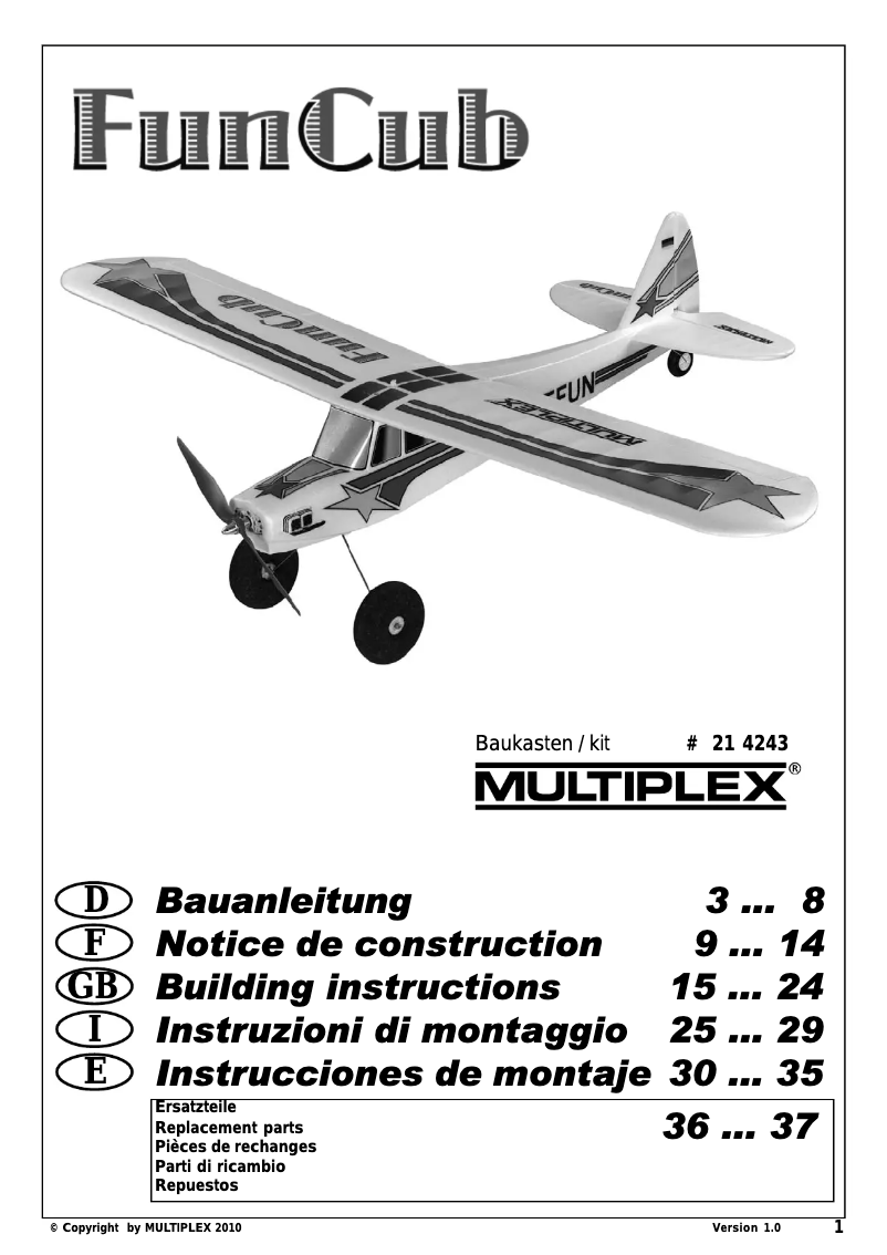 Page n°1 - Manuel utilisateur Multiplex Kit FunCub