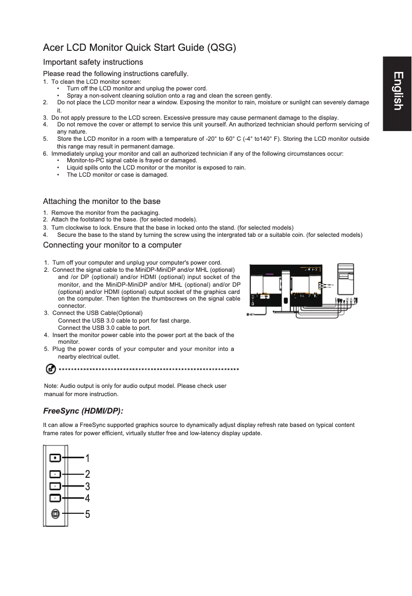 Page n°1 - Guide de démarrage rapide Acer BE320QK