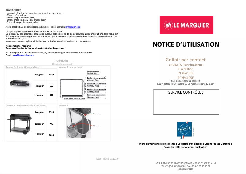 Page 1 de la notice Manuel utilisateur Le Marquier Pakita 4105