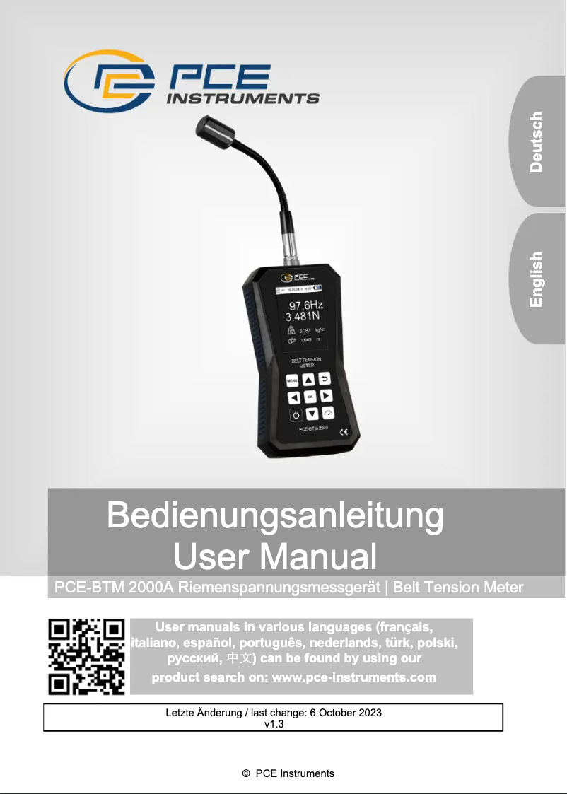 Image de la première page du manuel de l'appareil PCE-BTM 2000L