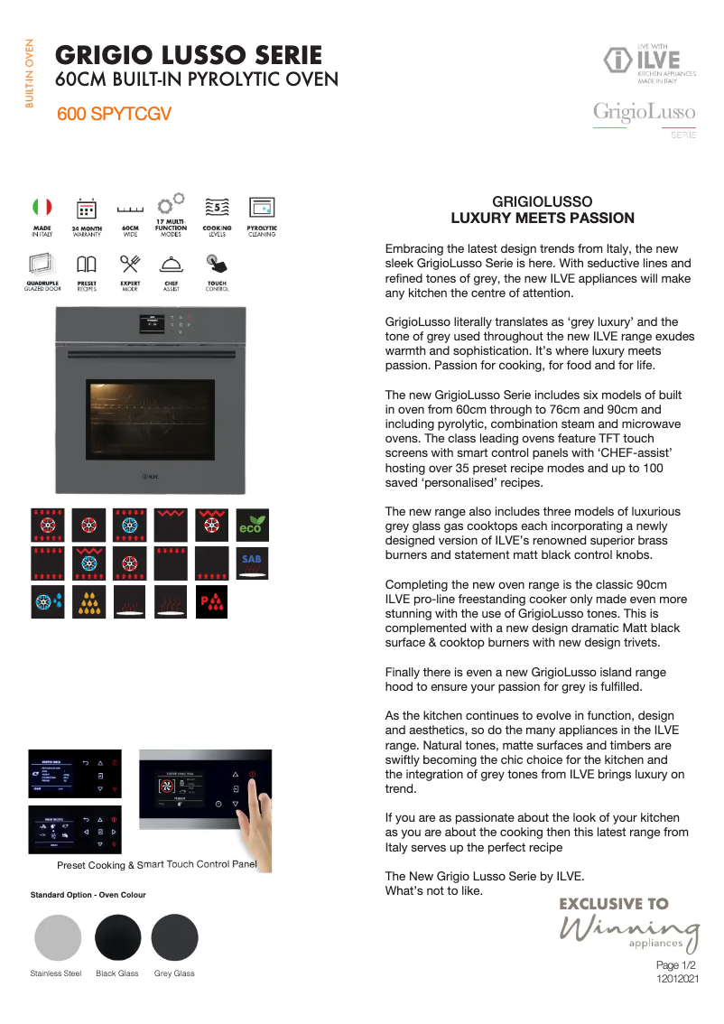 Página 1 del manual Ficha técnica Ilve 600SPYTCGV