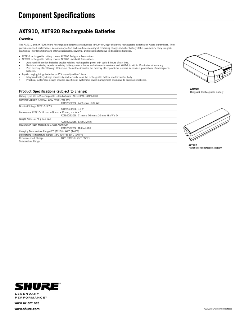 Page n°1 - Fiche technique Shure AXT910