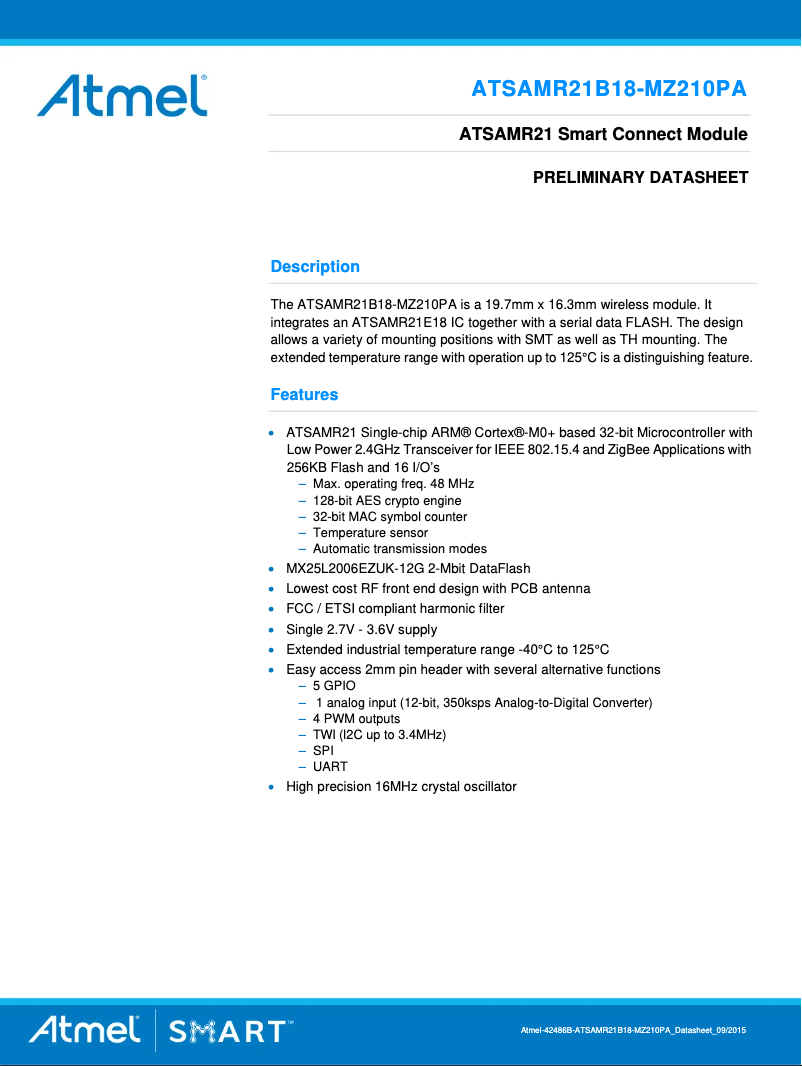 Imagen de la primera página del manual del dispositivo ATSAMR21B18