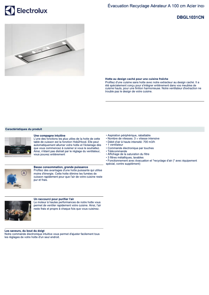 Page n°1 - Fiche technique Electrolux DBGL1031CN