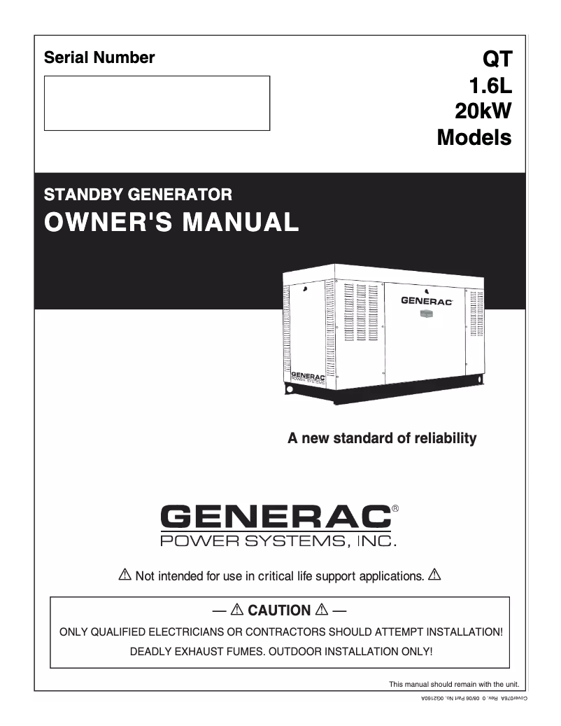 Page n°1 - Manuel utilisateur Generac QT02016AVAN