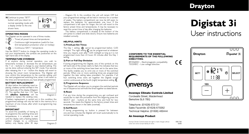 Page n°1 - Manuel utilisateur Drayton Digistat 3i