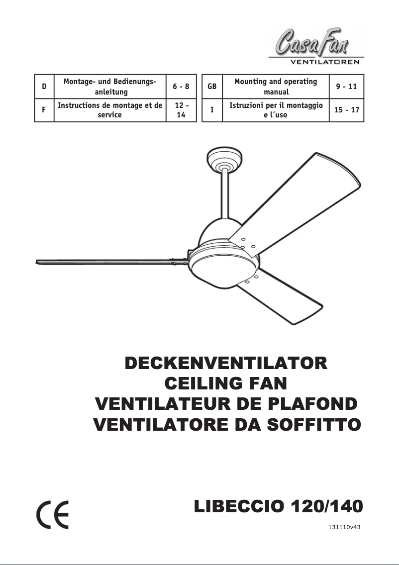 Page 1 de la notice Manuel utilisateur CasaFan Libeccio