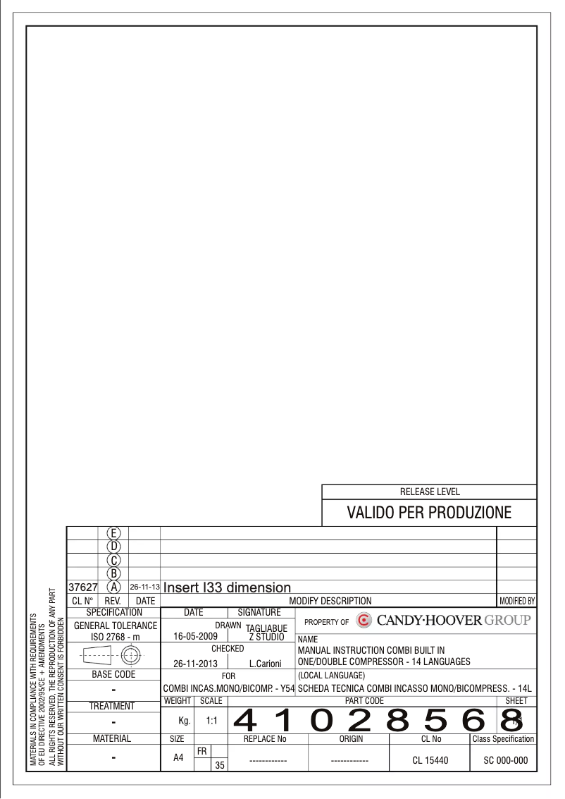 Page 1 de la notice Manuel utilisateur Candy CKBC 3150 E